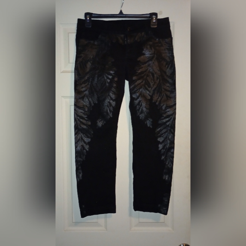 Women's GUCCI Black Denim Jeans with floral pattern Size 40 - Picture 1 of 14